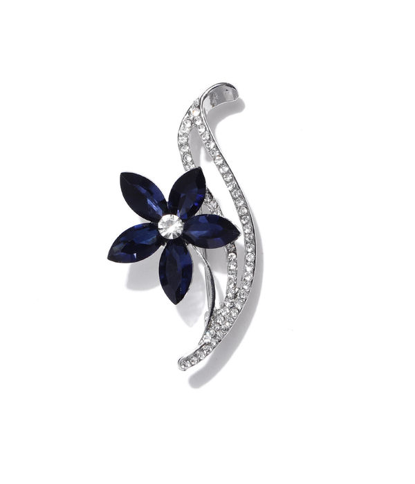YouBella Stylish Floral Shape Jewellery Silver Plated Brooches for Women (Blue) (YB_Brooch_91)